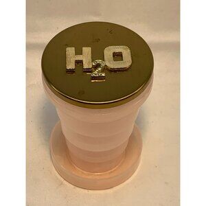 Vtg Pink Plastic Collapsible Folding Cup with Gold Tone H2O Metal Lid READ
